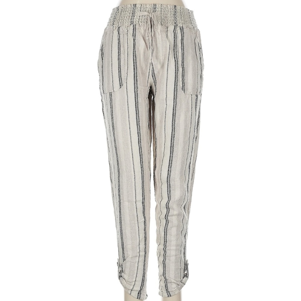 Linen Striped Women's Pants - Black and Cream Size Small